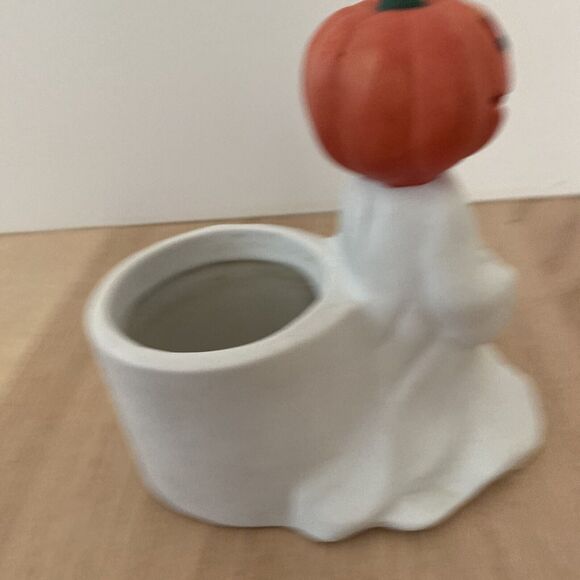 New Holland Floral Halloween Ghost Pumpkin Head Candle Holder Planter Ceramic - Picture 4 of 13